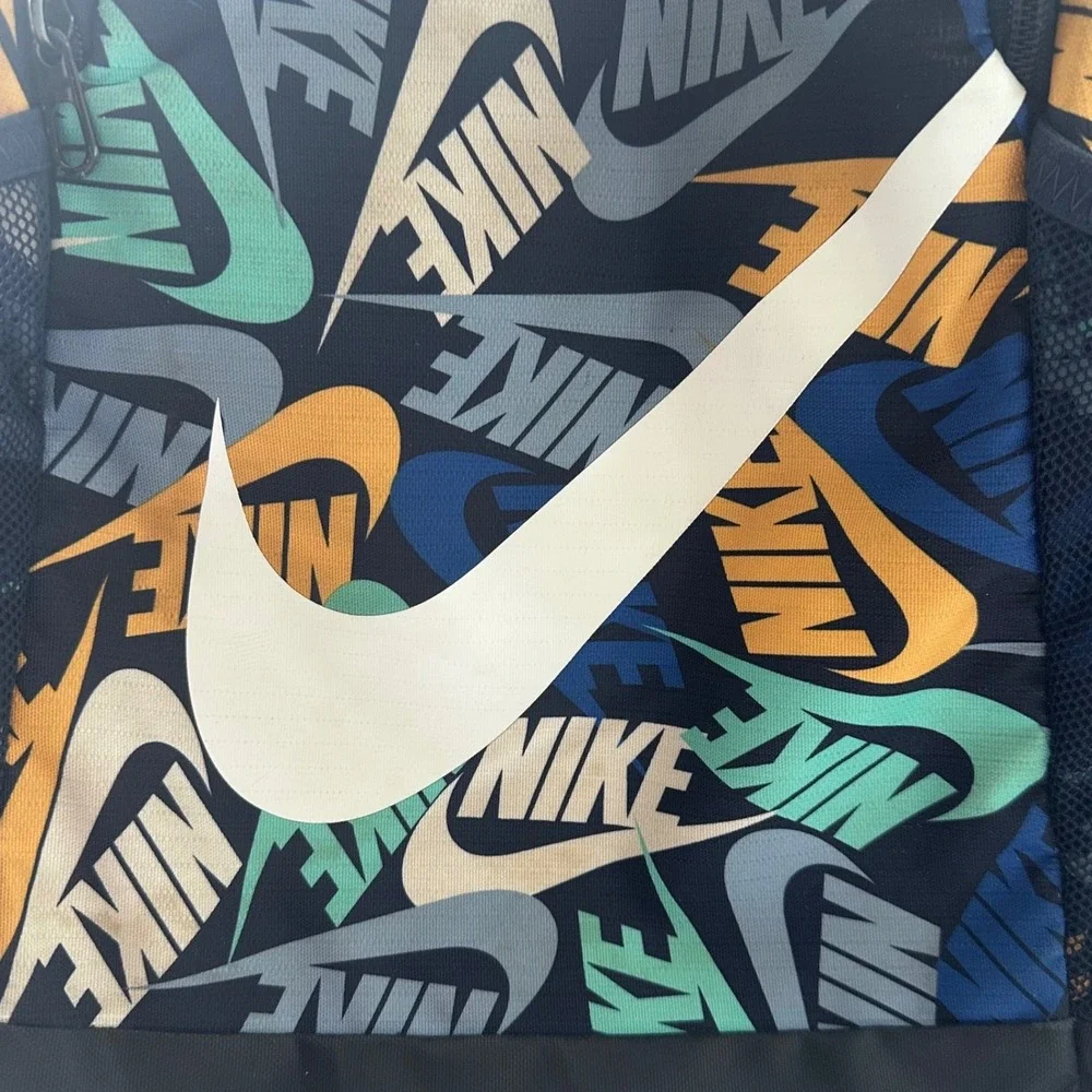 Nike Backpack Navy Multi Color Logo All Over Print Swoosh Elemental School Bag
